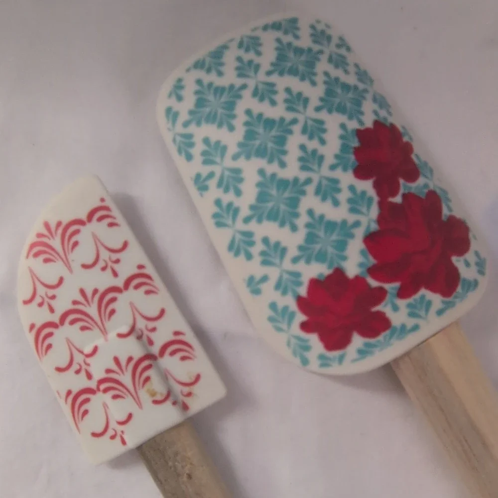 Pioneer Woman Floral Silicone Spatula Set, Red & Blue, Wooden Handles, 2-Piece